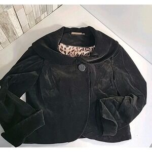 Kenar Jacket Womens Size 8 Black Velvet Jacket Lined Animal Print Mob Wife Boss